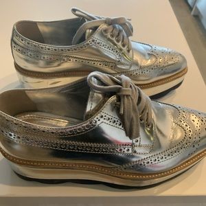 Prada Silver Platform Brogues